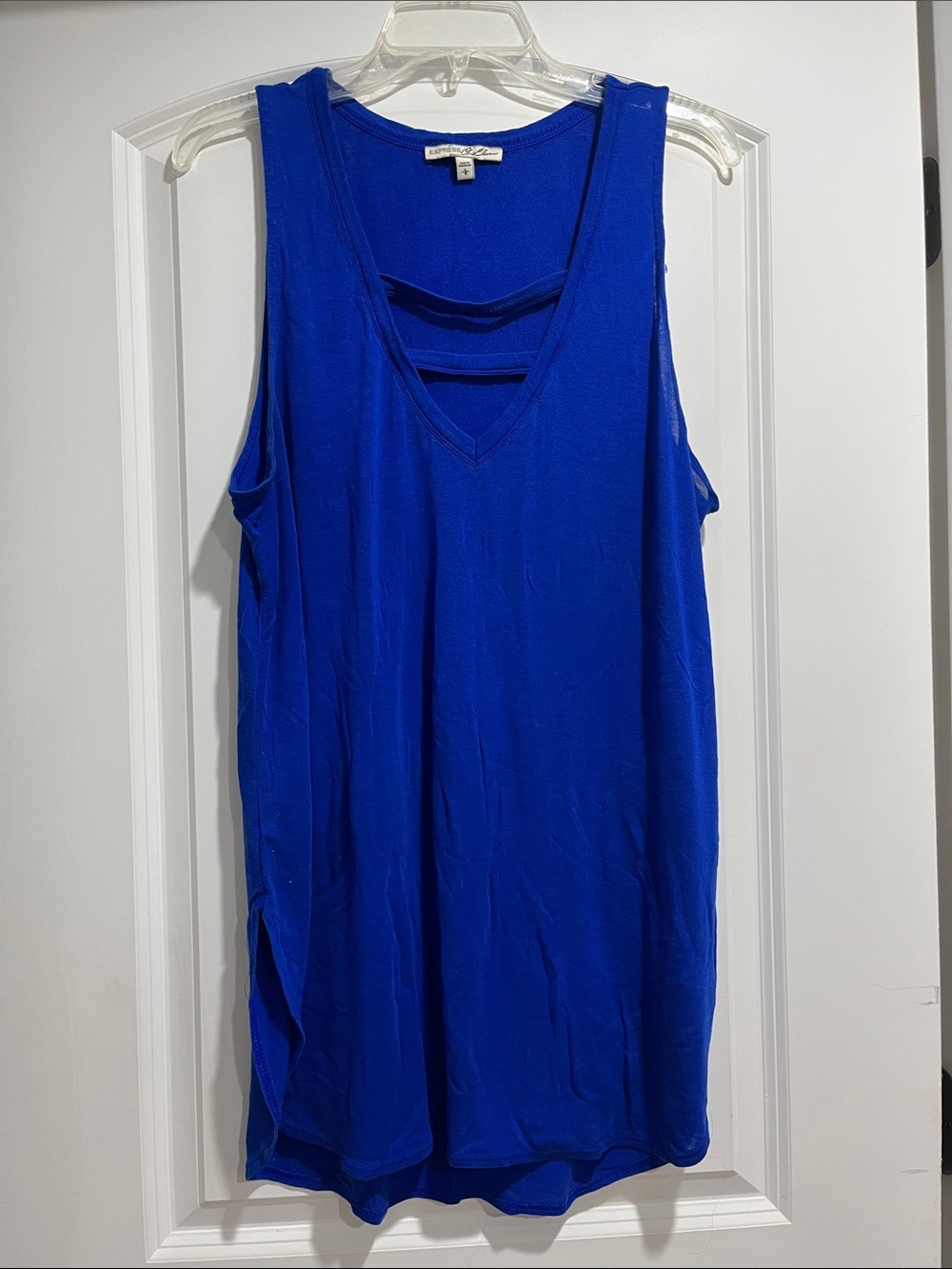 Express Cobalt Blue V-Neck Tank with Strappy V neck